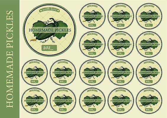 EPS 해외이미지 일러스트 사람없음 초록색 세트 라벨 빈티지 원형 피클 핸드메이드 해외202310 해외일러스트 도형 컬러 컨셉 프레임 절임 파일형식 벡터