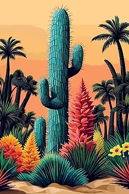 EPS 해외이미지 꽃 일러스트 선인장 사람없음 야자수 노을 사막 해외202310 해외일러스트 자연요소 나무 식물 파일형식 벡터