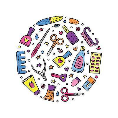 EPS 해외이미지 꽃 별 일러스트 사람없음 장식 하트 원형 낙서 네일아트 가득함 매니큐어 손그림 드로잉 네일샵 네일용품 미용가위 큐티클정리기 네일화일 아기자기 해외202310 해외일러스트 자연요소 모양 도형 식물 컨셉 가위_도구 미술 뷰티 상점 화장품 미용용품 파일형식 벡터