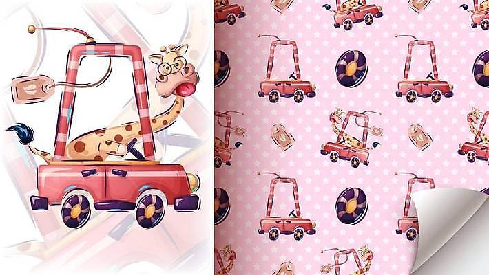 EPS 해외이미지 동물캐릭터 패턴 일러스트 자동차 사람없음 귀여움 운전 기린 타이어 해외202310 해외일러스트 일러캐릭터 동물 캐릭터 육상교통 컨셉 무늬 포유류 모션 파일형식 벡터