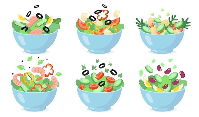 EPS 해외이미지 그릇 토마토 일러스트 오이 치즈 새우 파프리카 사람없음 계란 샐러드 양상추 올리브 강낭콩 해외202310 해외일러스트 식기 열매 음식 채소 유제품 콩 갑각류 알 파일형식 벡터