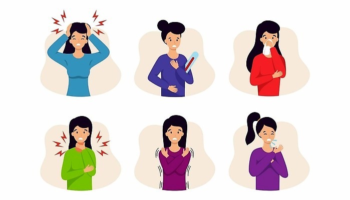 EPS 해외이미지 캐릭터 디자인 일러스트 건강 사람 그래픽 세트 약 고통 환자 열 바이러스 질병 사인 두통 감염 영웅 기침 증상 편두통 벡터 해외202310 해외일러스트 일러캐릭터 감정 의학 파일형식