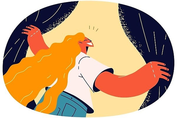 EPS 해외이미지 여자 행복 일러스트 미래 새로움 한명 상반신 성인 건강관리 희망 커튼 오픈 성인여자한명만 해외202310 해외일러스트 1 감정 컨셉 건강 관리 사람 여자한명만 성인여자만 파일형식 벡터