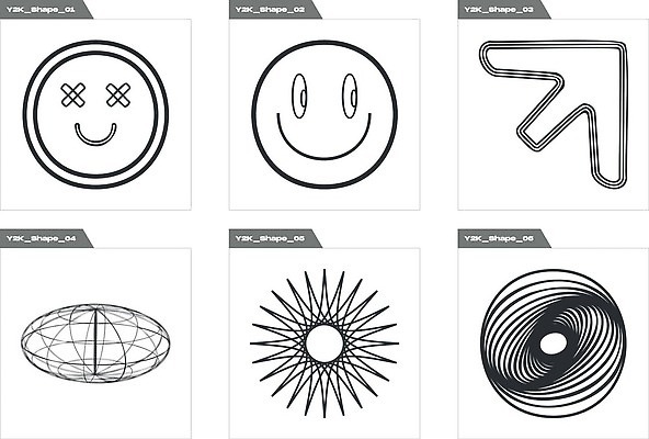 EPS 해외이미지 화살표 일러스트 추상 사람없음 그래픽 세트 라인아트 복고 곁눈질 엘리먼트 Y2K 해외202310 해외일러스트 선 컨셉 무늬 파일형식 벡터