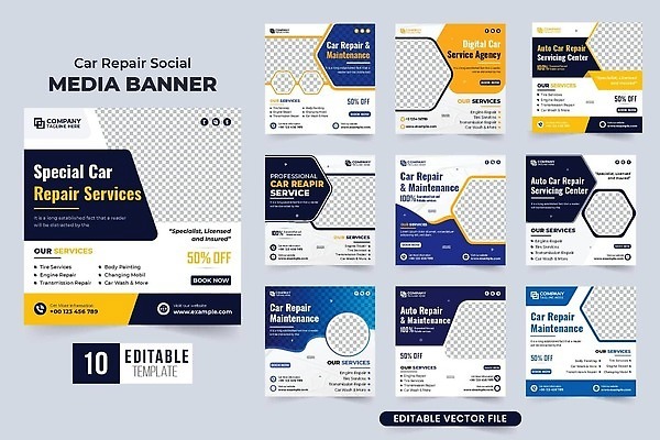 EPS 해외이미지 템플릿 배너 포스터 일러스트 비즈니스 교통시설 자동차 작업 작업실 수리 빨래 청소 서비스 레이아웃 승진 유지 마케팅 조율 차고 해외202310 해외일러스트 육상교통 교통 가사 시설 파일형식 벡터