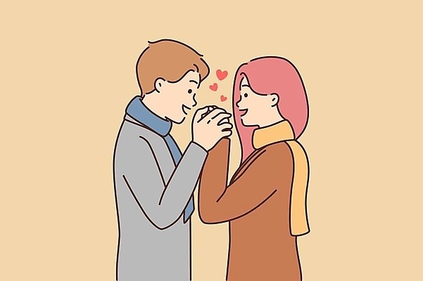 EPS 해외이미지 무료이미지 커플 여자 남자 겨울 일러스트 사랑 상반신 성인 두명 마주보기 손잡기 목도리 하트 연애 성인만 해외일러스트 모양 잡화 계절 감정 관계 모션 사람 파일형식 벡터