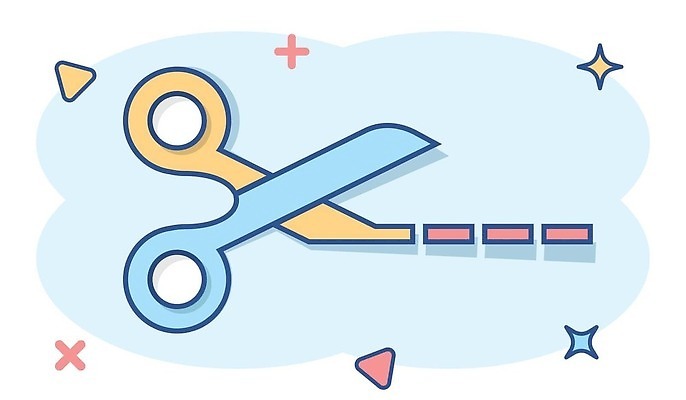 EPS 해외이미지 점선 일러스트 사람없음 파란색 심볼 심플 코믹 가위질 해외202310 해외일러스트 선 컬러 가위_도구 파일형식 벡터