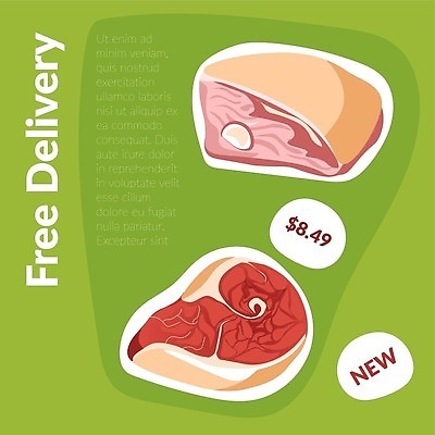 EPS 해외이미지 무료이미지 일러스트 식재료 육류 돼지고기 사람없음 가격 정육점 해외202310 해외일러스트 상점 파일형식 벡터 무료콘텐츠