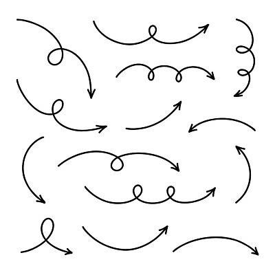 EPS 해외이미지 화살표 곡선 일러스트 사람없음 세트 검은색 다양 낙서 방향 라인아트 손그림 엘리먼트 해외202310 해외일러스트 선 컬러 다수 파일형식 벡터