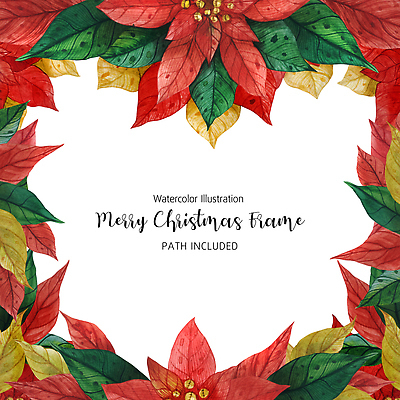 JPG 해외이미지 크리스마스 일러스트 프레임 사람없음 장식 빨간색 겨울꽃 포인세티아 카피스페이스 해외202310 해외일러스트 기념일 꽃 컬러 겨울 공백 파일형식