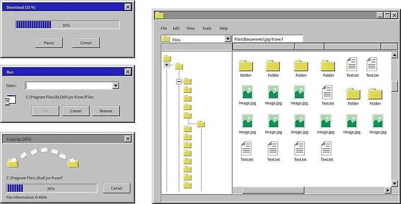 EPS 해외이미지 디자인 일러스트 사람없음 컴퓨터 회색 빈티지 메시지 알림 검색 복고 폴더 과거 시스템 전송 로딩 프로그램 해외202310 해외일러스트 컬러 컨셉 전자제품 파일 파일형식 벡터