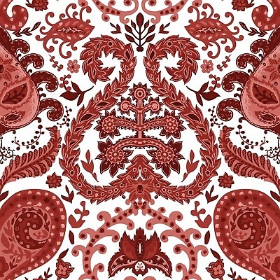 EPS 해외이미지 백그라운드 잎 꽃무늬 패턴 일러스트 사람없음 빨간색 빈티지 복고 해외202310 해외일러스트 식물 꽃 컬러 컨셉 무늬 파일형식 벡터