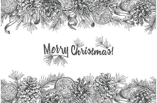 EPS 해외이미지 크리스마스 겨울 오렌지 일러스트 귤 프레임 사람없음 껍질 솔방울 시나몬스틱 해외202310 해외일러스트 계절 기념일 과일 시나몬 파일형식 벡터