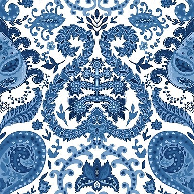 EPS 해외이미지 백그라운드 잎 꽃무늬 패턴 일러스트 사람없음 파란색 빈티지 복고 해외202310 해외일러스트 식물 꽃 컬러 컨셉 무늬 파일형식 벡터