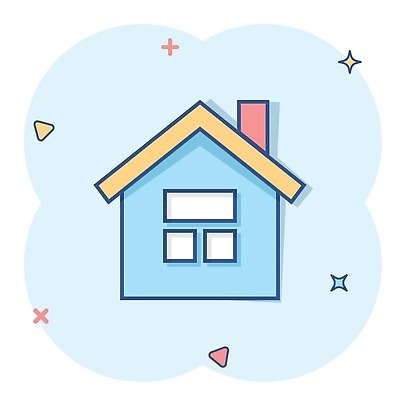 EPS 해외이미지 일러스트 주택 사람없음 파란색 심볼 심플 코믹 해외202310 해외일러스트 컬러 건물 파일형식 벡터