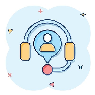 EPS 해외이미지 하늘색 일러스트 사람모양 사람없음 반짝임 헤드폰 삼각형 마이크 심플 텔레마케팅 해외202310 해외일러스트 모양 도형 음향기기 모션 파란색 서비스업 파일형식 벡터