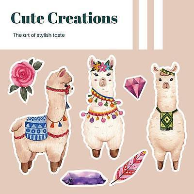EPS 해외이미지 동물 꽃 스티커 사람없음 장식 귀여움 보석 깃털 알파카 해외202310 해외일러스트 식물 컨셉 광석 파일형식 벡터