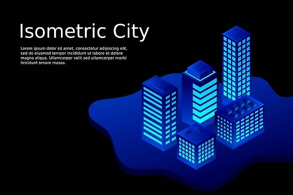 EPS 해외이미지 일러스트 빌딩 사람없음 건물 파란색 도시 아이소메트릭 해외202310 해외일러스트 건축물 컬러 파일형식 벡터