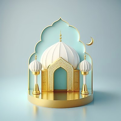 포토 JPG 해외이미지 건축물 하늘색 백그라운드 사람없음 반사 3D 금색 모스크 단상 해외202310 해외포토 건축 컬러 파란색 이슬람교 디지털합성 파일형식
