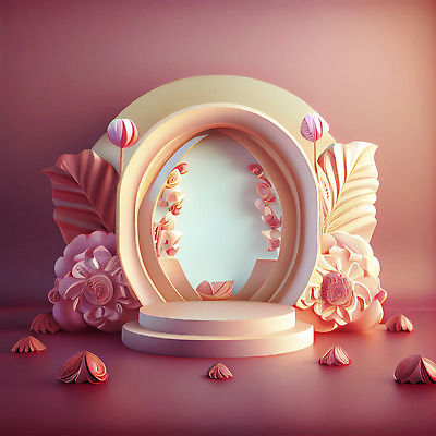 포토 JPG 해외이미지 꽃 분홍색 백그라운드 사람없음 3D 광택 단상 파스텔톤 포디움 해외202310 해외포토 식물 컬러 무대 디지털합성 파일형식