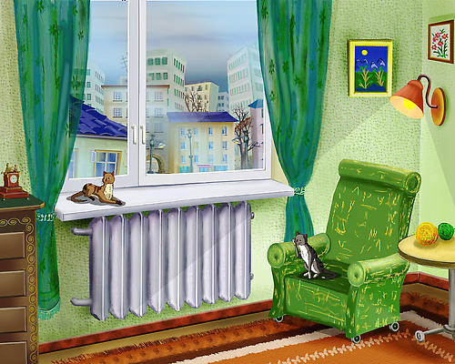 포토 JPG 해외이미지 디자인 백그라운드 일러스트 창문 포유류 동화 주택 실내 사람없음 내부 반려동물 컬러풀 갈색 고양이 방 스케치 그림 생물학 안락의자 동물상 옛날 해외202310 해외일러스트 동물 교육 컬러 의자 미술 건물 조형물 파일형식