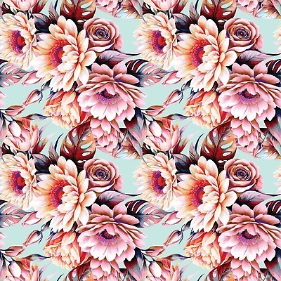 EPS 해외이미지 백그라운드 잎 꽃무늬 패턴 일러스트 사람없음 빈티지 혼합 꽃봉오리 해외202310 해외일러스트 식물 꽃 컨셉 무늬 파일형식 벡터