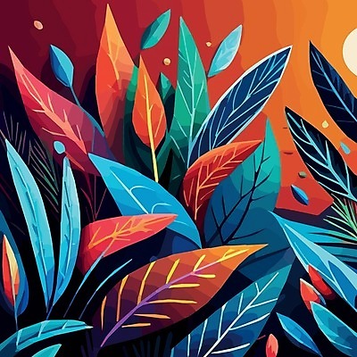 EPS 해외이미지 백그라운드 잎 일러스트 추상 미술 사람없음 일몰 보테니컬아트 트로피컬아트 해외202310 해외일러스트 식물 무늬 문화예술 노을 그림 파일형식 벡터
