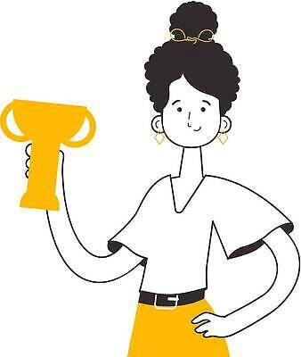 EPS 해외이미지 여자 허리손 일러스트 한명 들기 성인 잡기 상패 트로피 성인여자한명만 해외202310 해외일러스트 1 포즈 모션 사람 상_우승 여자한명만 성인여자만 파일형식 벡터