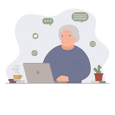 EPS 해외이미지 무료이미지 노년 할머니 인터넷 일러스트 통신 노트북 학습 업무 세대 해외202310 해외일러스트 여자 교육 성인 전자제품 작업 파일형식 벡터 무료콘텐츠