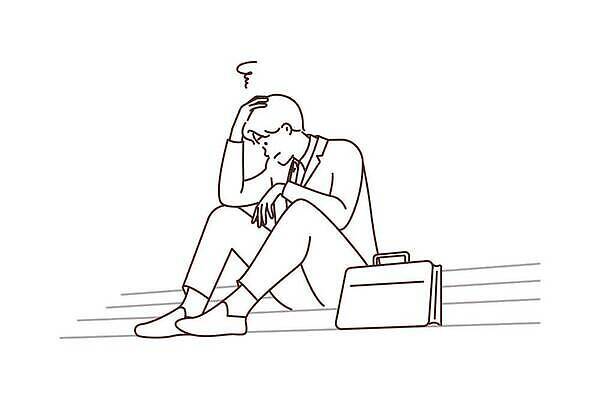 EPS 해외이미지 전신 남자 서류가방 일러스트 앉기 성인 계단 고민 울상 성인남자한명만 해외202310 해외일러스트 감정 가방 모션 사람 남자한명만 성인남자만 파일형식 벡터