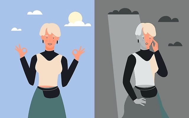 EPS 해외이미지 여자 일러스트 성인 두명 맑음 OK 흐림 긍정적 부정적 성인여자만 해외일러스트 감정 날씨 사람 손짓 여자만 성인만 파일형식 벡터