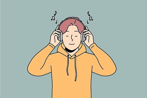 EPS 해외이미지 남자 음표 일러스트 한명 상반신 성인 헤드셋 음악감상 잡기 후드티셔츠 성인남자한명만 해외202310 해외일러스트 1 기호 음악 음향기기 티셔츠 모션 사람 헤드폰 감상 남자한명만 성인남자만 파일형식 벡터