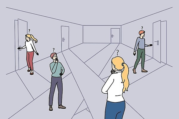 EPS 해외이미지 여자 남자 길 일러스트 비즈니스 사업가 출입구 여러명 성인 방향 고민 미로 혼란 성인만 해외202310 해외일러스트 직업 감정 다수 컨셉 사람 파일형식 벡터