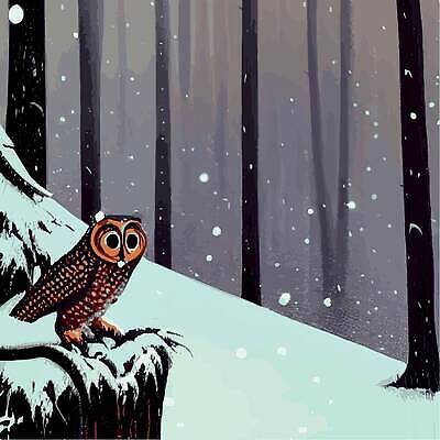 EPS 해외이미지 나무 겨울 일러스트 사람없음 숲 부엉이 눈내림 해외202310 해외일러스트 식물 계절 조류 눈_날씨 파일형식 벡터