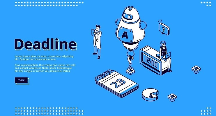 EPS 해외이미지 전신 여자 남자 말풍선 일러스트 서기 앉기 성인 두명 파란색 달력 물음표 업무 로봇 원그래프 아이소메트릭 디지털시계 스프링수첩 탁상 성인만 해외202310 해외일러스트 기호 시계 컬러 가구 모션 그래프 사람 다이어리 작업 파일형식 벡터
