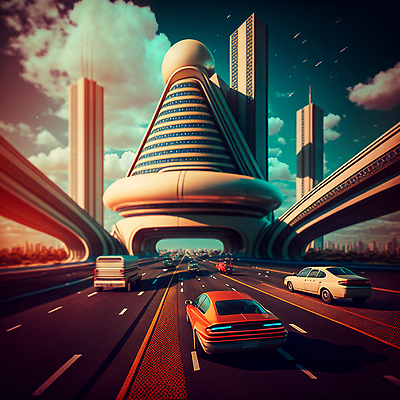 포토 JPG 해외이미지 도로 자동차 하늘 사람없음 건물 도시 사이버펑크 해외202310 해외포토 건축물 길 육상교통 교통시설 파일형식 SF