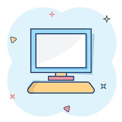 EPS 해외이미지 하늘색 일러스트 사람없음 반짝임 모니터 키보드 삼각형 심플 해외202310 해외일러스트 도형 모션 파란색 컴퓨터 파일형식 벡터