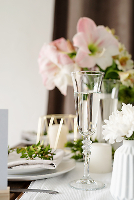 포토 JPG 해외이미지 접시 꽃 잎 와인잔 초 식탁 사람없음 장식 꽃병 식탁보 나이프 고급 상차림 해외202310 해외포토 식물 식기 컨셉 술잔 탁자 칼 파일형식