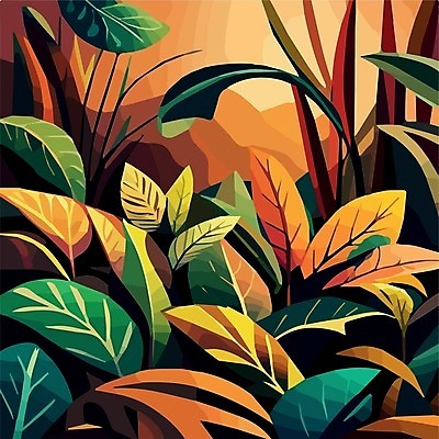EPS 해외이미지 백그라운드 잎 일러스트 추상 미술 사람없음 일몰 보테니컬아트 트로피컬아트 해외202310 해외일러스트 식물 무늬 문화예술 노을 그림 파일형식 벡터