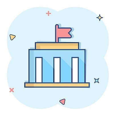 EPS 해외이미지 하늘색 일러스트 사람없음 건물 반짝임 깃발 삼각형 심플 해외202310 해외일러스트 도형 건축물 모션 파란색 파일형식 벡터