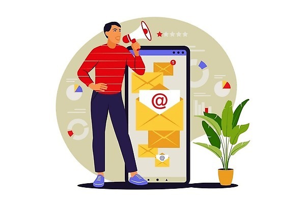 EPS 해외이미지 남자 화분 화초 허리손 일러스트 비즈니스 그래프 한명 들기 성인 스마트폰 확성기 이메일 알림 온라인 마케팅 성인남자한명만 해외202310 해외일러스트 식물 1 포즈 모션 사람 핸드폰 스마트기기 남자한명만 성인남자만 파일형식 벡터