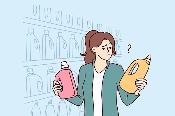 EPS 해외이미지 무료이미지 여자 하늘색 일러스트 한명 들기 성인 쇼핑 상품 세제 고민 성인여자한명만 해외202310 해외일러스트 1 감정 모션 사람 파란색 여자한명만 성인여자만 파일형식 벡터