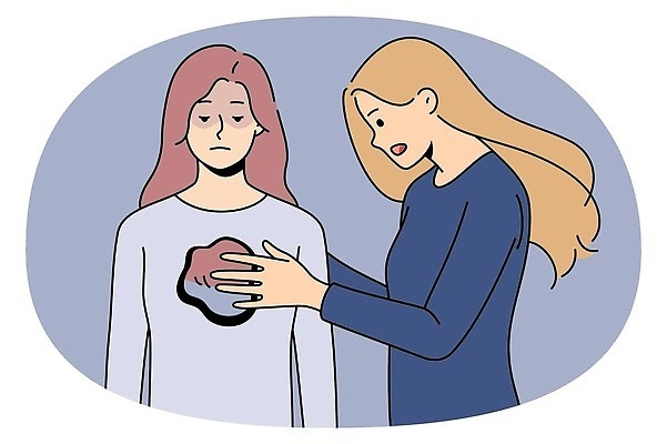 EPS 해외이미지 여자 일러스트 상반신 성인 두명 놀람 구멍 찡그림 우울감 우울증 성인여자만 해외202310 해외일러스트 감정 표정 사람 질병 여자만 성인만 파일형식 벡터