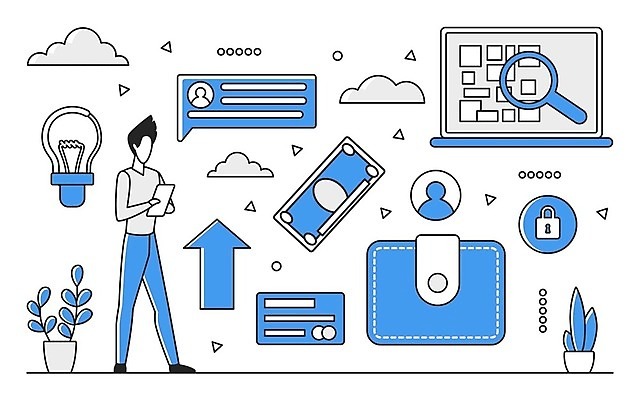 EPS 해외이미지 전신 남자 일러스트 비즈니스 자물쇠 한명 성인 파란색 디지털 정보 업무 스마트 분석 검색 온라인 경영 데이터베이스 인터페이스 성인남자한명만 해외202310 해외일러스트 1 컬러 컨셉 사람 작업 남자한명만 성인남자만 파일형식 벡터