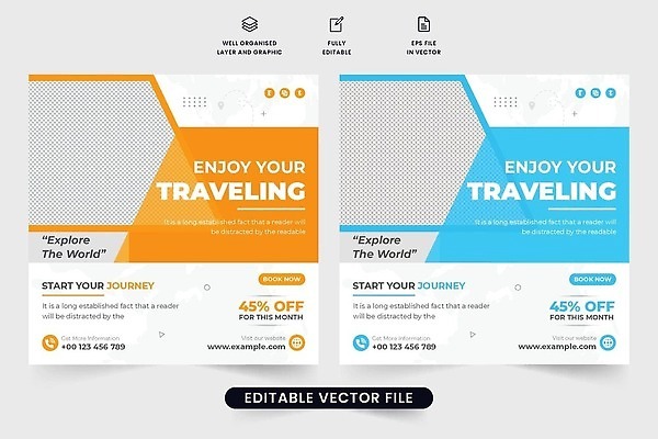 EPS 해외이미지 템플릿 디자인 배너 포스터 여행 일러스트 비즈니스 추상 휴가 여행객 하이킹 승진 마케팅 벡터 해외202310 해외일러스트 무늬 레저 사람 파일형식
