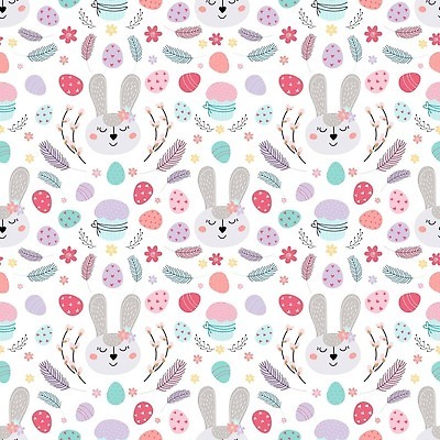 EPS 해외이미지 꽃 백그라운드 잎 패턴 일러스트 사람없음 귀여움 계란 컵케이크 토끼캐릭터 해외202310 해외일러스트 식물 동물캐릭터 컨셉 무늬 케이크 알 토끼 파일형식 벡터