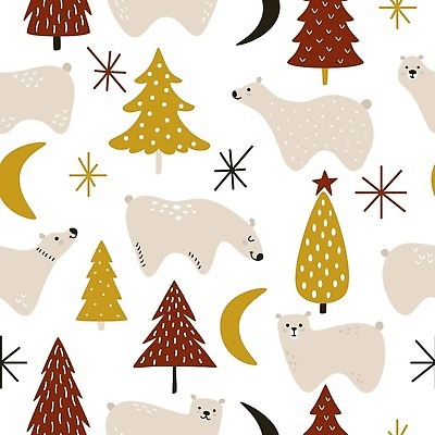 EPS 해외이미지 겨울 패턴 일러스트 사람없음 크리스마스트리 달 흰색 북극곰 해외202310 해외일러스트 자연요소 계절 컬러 크리스마스 무늬 곰 파일형식 벡터