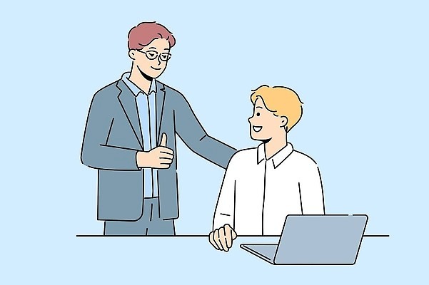 EPS 해외이미지 여자 남자 안경 와이셔츠 일러스트 비즈니스 성인 두명 노트북 따봉 칭찬 성인만 해외202310 해외일러스트 잡화 셔츠 사람 전자제품 최고 파일형식 벡터