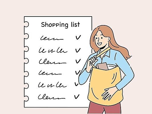 EPS 해외이미지 무료이미지 여자 종이 가방 일러스트 한명 들기 성인 쇼핑 구매 계획 상품 장바구니 체크표시 쇼핑리스트 체크리스트 성인여자한명만 해외202310 해외일러스트 1 잡화 컨셉 모션 사람 바구니 확인 여자한명만 성인여자만 파일형식 벡터 무료콘텐츠