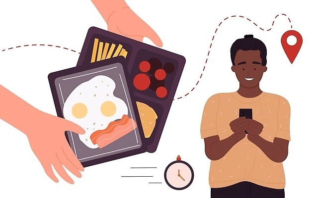 EPS 해외이미지 무료이미지 손 남자 일러스트 한명 상반신 성인 신체부위 서비스 도시락 위치 주문 배달음식 성인남자한명만 음식배달 해외202310 해외일러스트 1 음식 사람 배송 배달 남자한명만 성인남자만 파일형식 벡터